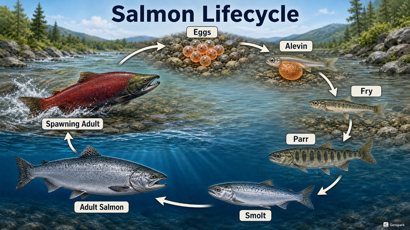 Salmon Fish Life Cycle - Breeze Fish Point